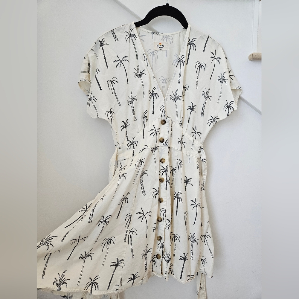 Marine Layer White Palm Tree Print Dress